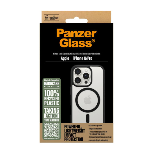 PanzerGlass PG HardC Blk MagS iPhone 16 6.3Inch Pro capa para telemóvel Transparente