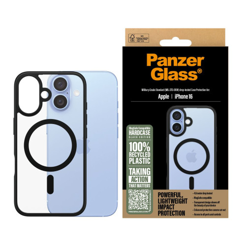 PanzerGlass PG HardCase Black MagS iPhone 16 6.1Inch capa para telemóvel Transparente