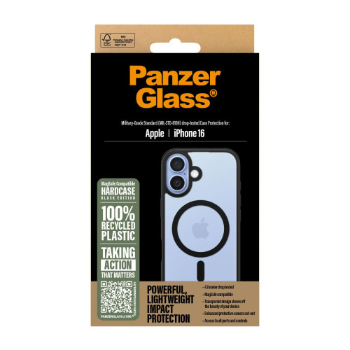 PanzerGlass PG HardCase Black MagS iPhone 16 6.1Inch capa para telemóvel Transparente