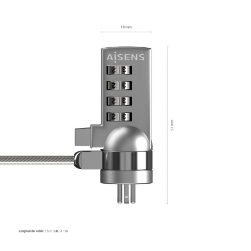 AISENS ASLK-D40N01-SL cadeado antirroubo Prateado 1,5 m