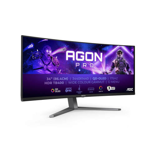 AOC AGON PRO AG346UCD monitor de ecrã 86,4 cm (34") 3440 x 1440 pixels Wide Quad HD QD-OLED Preto, Cinzento