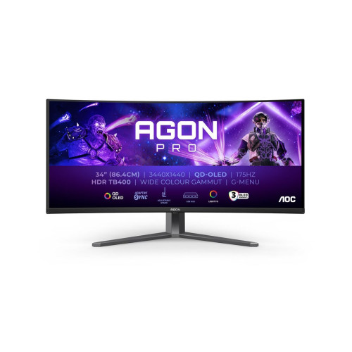 AOC AGON PRO AG346UCD monitor de ecrã 86,4 cm (34") 3440 x 1440 pixels Wide Quad HD QD-OLED Preto, Cinzento