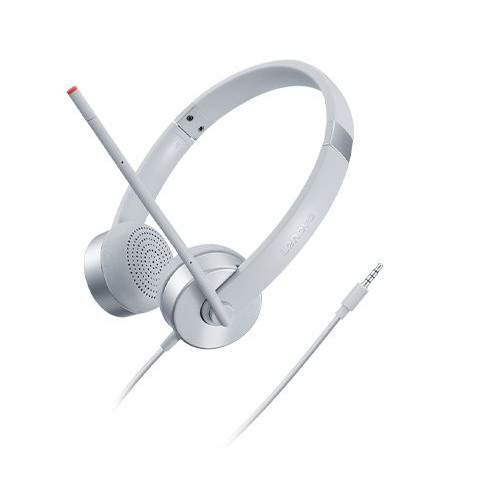 Lenovo 100 Stereo Analogue Headset Auscultadores Escritório Call center Prateado