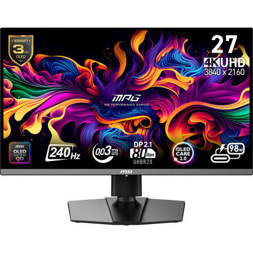 MSI MPG 272URX QD-OLED monitor de ecrã 67,3 cm (26.5") 3840 x 2160 pixels 4K Ultra HD Preto