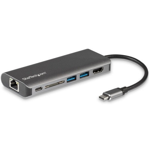StarTech.com Adaptador multiportas USB C - Dock USB-C portátil para HDMI de 4K, Concentrador USB 3.0 de 2 portas, SD SDHC, GbE,