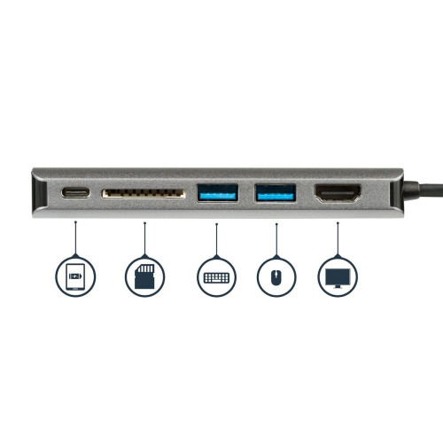 StarTech.com Adaptador multiportas USB C - Dock USB-C portátil para HDMI de 4K, Concentrador USB 3.0 de 2 portas, SD SDHC, GbE,