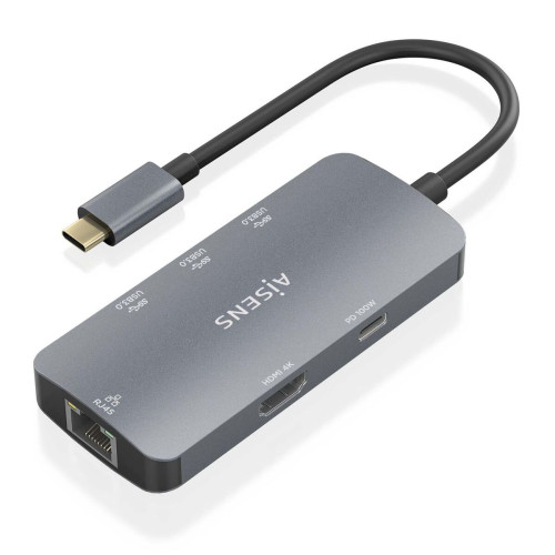 AISENS ASUC-6P019-GR base & duplicador de portas Com fios USB 3.2 Gen 1 (3.1 Gen 1) Type-C Cinzento