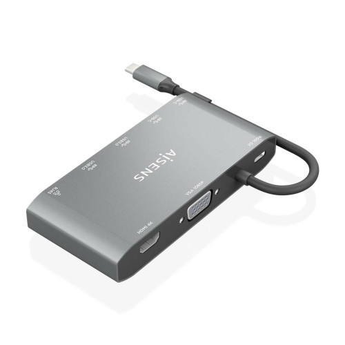 AISENS ASUC-8P010-GR base & duplicador de portas Com fios USB 3.2 Gen 1 (3.1 Gen 1) Type-C Cinzento