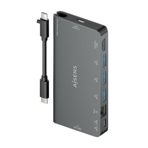 AISENS ASUC-8P015-GR base & duplicador de portas Com fios USB 3.2 Gen 1 (3.1 Gen 1) Type-C Cinzento