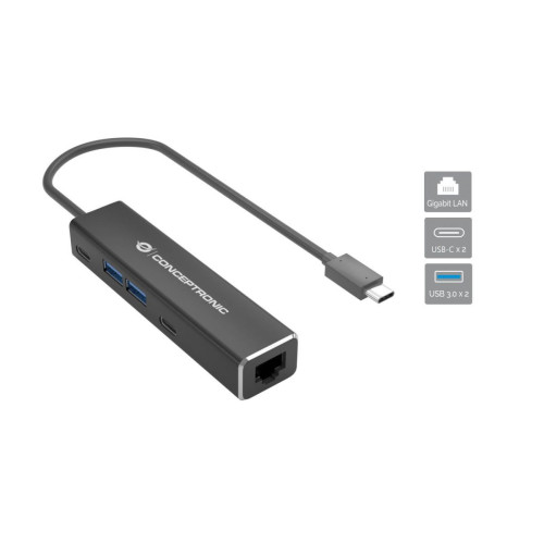 Conceptronic ABBY13B base & duplicador de portas Com fios USB 3.2 Gen 1 (3.1 Gen 1) Type-C Cinzento