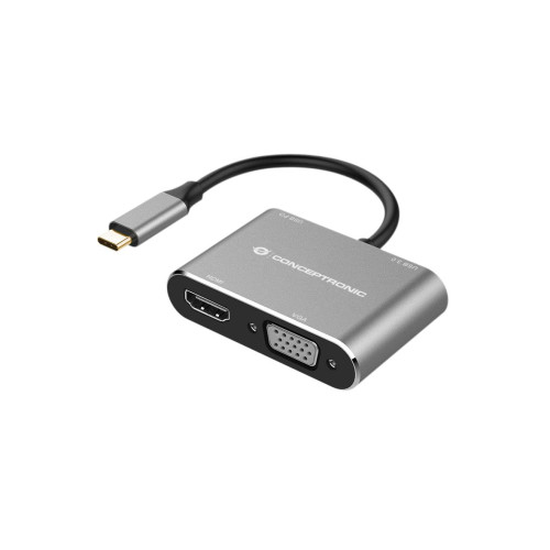 Conceptronic DONN16G base & duplicador de portas Com fios USB 3.2 Gen 1 (3.1 Gen 1) Type-C Preto, Prateado