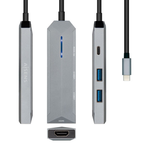 AISENS ASUC-4P002-GR base & duplicador de portas Com fios USB 3.2 Gen 1 (3.1 Gen 1) Type-C Cinzento