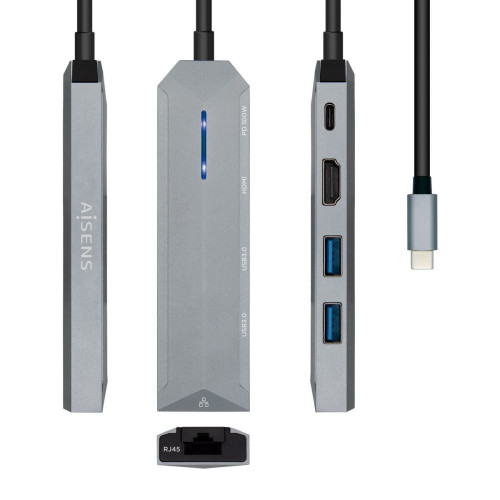 AISENS ASUC-5P003-GR base & duplicador de portas Com fios USB 3.2 Gen 1 (3.1 Gen 1) Type-C Cinzento
