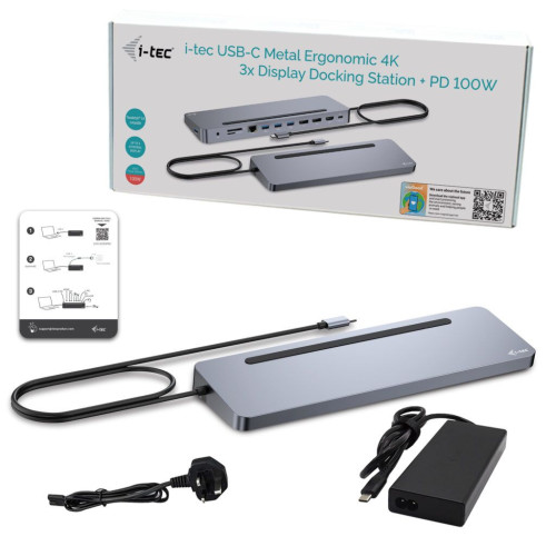 i-tec C31FLAT2PDPRO base & duplicador de portas Com fios USB 3.2 Gen 1 (3.1 Gen 1) Type-C Prateado