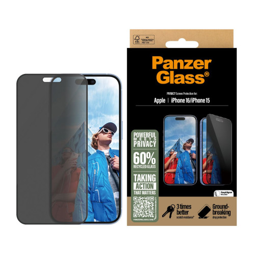PanzerGlass PG Priv Scrn iPhone 16 6.1 Inch UWF Proteção de ecrã transparente Apple 1 unidade(s)