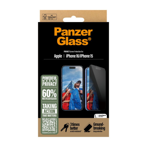 PanzerGlass PG Priv Scrn iPhone 16 6.1 Inch UWF Proteção de ecrã transparente Apple 1 unidade(s)