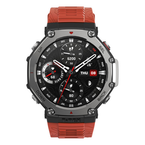 Amazfit T-Rex 3 Lava 3,81 cm (1.5") AMOLED Digital 480 x 480 pixels Ecrã táctil Preto, Aço inoxidável GPS