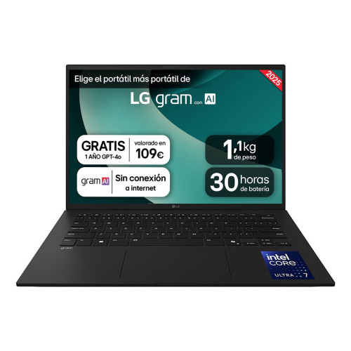 LG Gram 14ZD90T Intel Core Ultra 7 255H Computador portátil 35,6 cm (14") WUXGA 16 GB LPDDR5x-SDRAM 1 TB SSD FreeDOS Espanhol