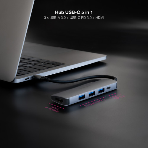 Nanocable 10.16.4605 base & duplicador de portas Com fios USB 3.2 Gen 1 (3.1 Gen 1) Type-C Cinzento