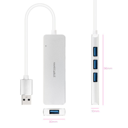 Nanocable 10.16.4602 base & duplicador de portas Com fios USB 3.2 Gen 1 (3.1 Gen 1) Type-A Prateado