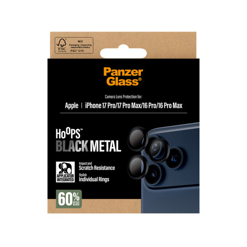 PanzerGlass ® Hoops® Black Camera Lens Protector iPhone 17 Pro | iPhone 17 Pro Max | iPhone 16 Pro | 16 Pro Max Proteção de