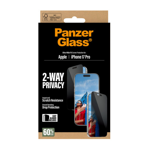 PanzerGlass ® 2-Way Privacy Screen Protector iPhone 17 Pro | Ultra-Wide Fit w. EasyAligner Proteção de ecrã transparente Apple