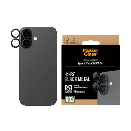 PanzerGlass ® Hoops® Black Camera Lens Protector iPhone 17 | iPhone 16 | 16 Plus Proteção de ecrã transparente Apple 1