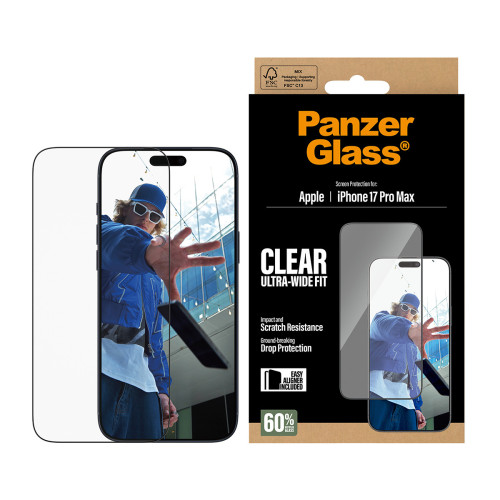 PanzerGlass ® Screen Protector iPhone 17 Pro Max | Ultra-Wide Fit w. EasyAligner Proteção de ecrã transparente Apple 1
