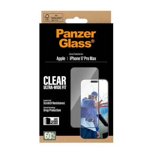 PanzerGlass ® Screen Protector iPhone 17 Pro Max | Ultra-Wide Fit w. EasyAligner Proteção de ecrã transparente Apple 1