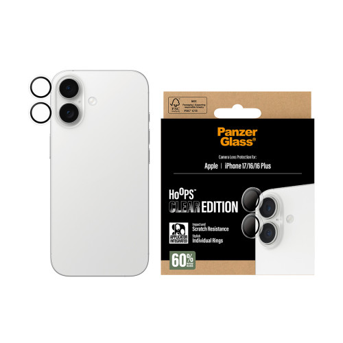 PanzerGlass ® Hoops® Transparent Camera Lens Protector iPhone 17 | iPhone 16 | 16 Plus Proteção de ecrã transparente Apple 1
