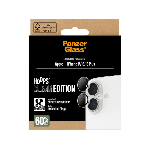 PanzerGlass ® Hoops® Transparent Camera Lens Protector iPhone 17 | iPhone 16 | 16 Plus Proteção de ecrã transparente Apple 1