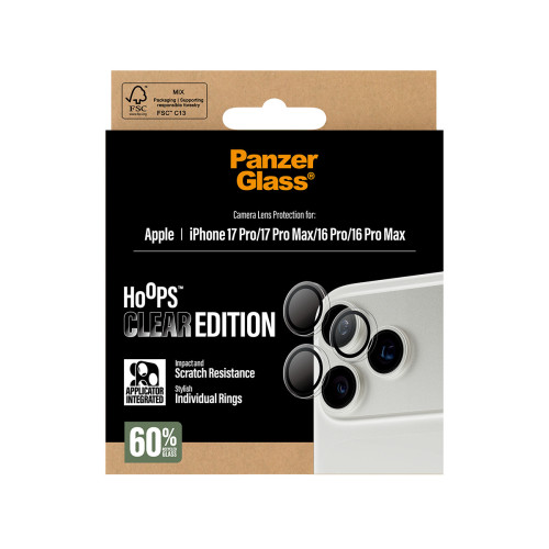 PanzerGlass ® Hoops® Transparent Camera Lens Protector iPhone 17 Pro | iPhone 17 Pro Max | iPhone 16 Pro | 16 Pro Max Proteção