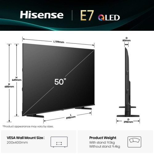Hisense 50E77Q 127 cm (50") 4K Ultra HD Smart TV Wi-Fi Preto