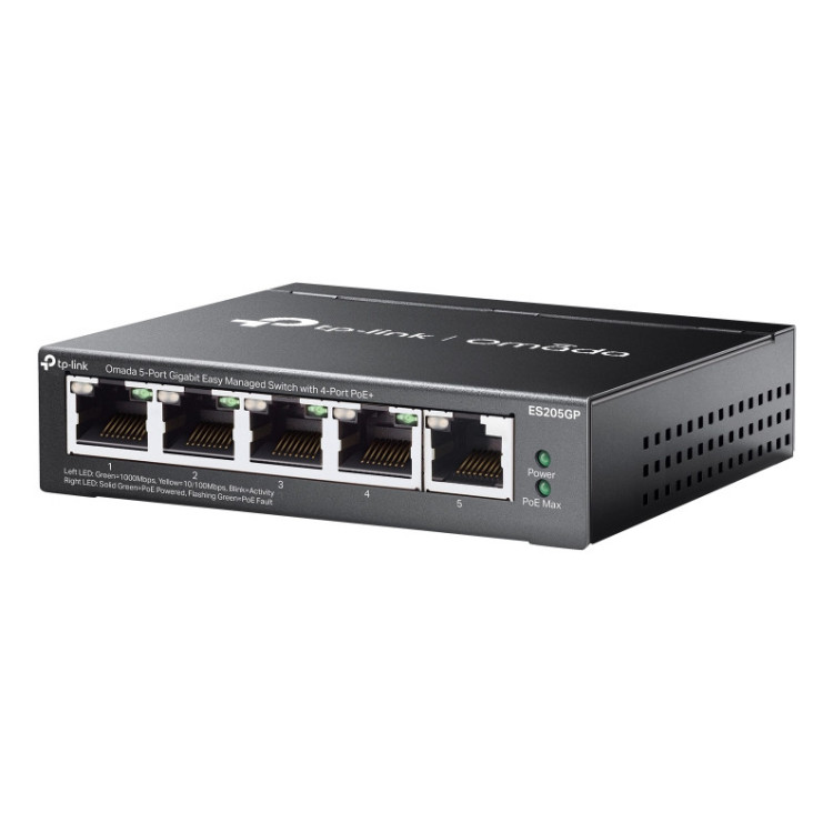 TP-Link Omada ES205G Gerido Gigabit Ethernet (10 100 1000) Power over Ethernet (PoE) Preto