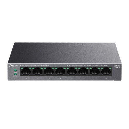 TP-Link LiteWave LS108GP switch de rede Não-gerido Gigabit Ethernet (10 100 1000) Power over Ethernet (PoE) Preto TP-Link LiteWave LS108GP switch de rede Não-gerido Gigabit Ethernet (10 100 1000) Power over Ethernet (PoE) Preto