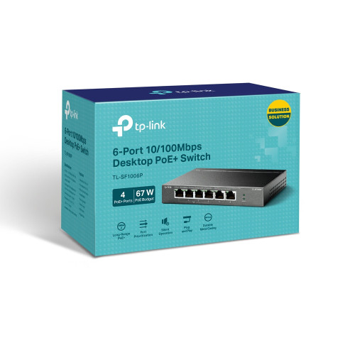 TP-Link TL-SF1006P switch de rede Não-gerido Fast Ethernet (10 100) Power over Ethernet (PoE) Preto TP-Link TL-SF1006P switch de rede Não-gerido Fast Ethernet (10 100) Power over Ethernet (PoE) Preto