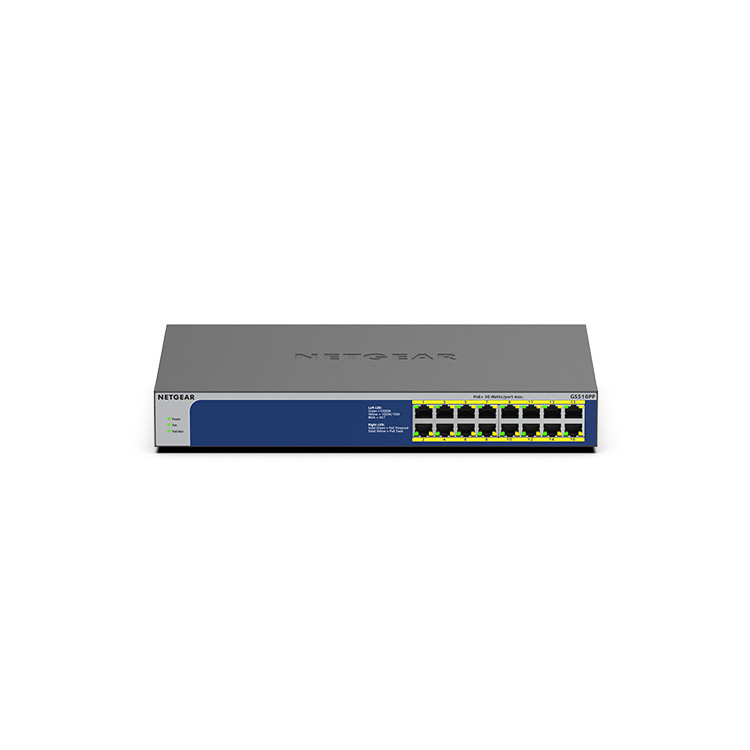 NETGEAR GS516PP Não-gerido Gigabit Ethernet (10 100 1000) Power over Ethernet (PoE) Azul, Cinzento
