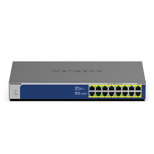 NETGEAR GS516PP Não-gerido Gigabit Ethernet (10 100 1000) Power over Ethernet (PoE) Azul, Cinzento NETGEAR GS516PP Não-gerido Gigabit Ethernet (10 100 1000) Power over Ethernet (PoE) Azul, Cinzento