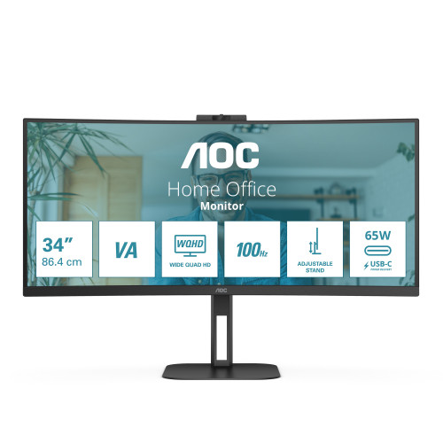AOC V5 CU34V5CW LED display 86,4 cm (34") 3440 x 1440 pixels Wide Quad HD Preto AOC V5 CU34V5CW LED display 86,4 cm (34") 3440 x 1440 pixels Wide Quad HD Preto