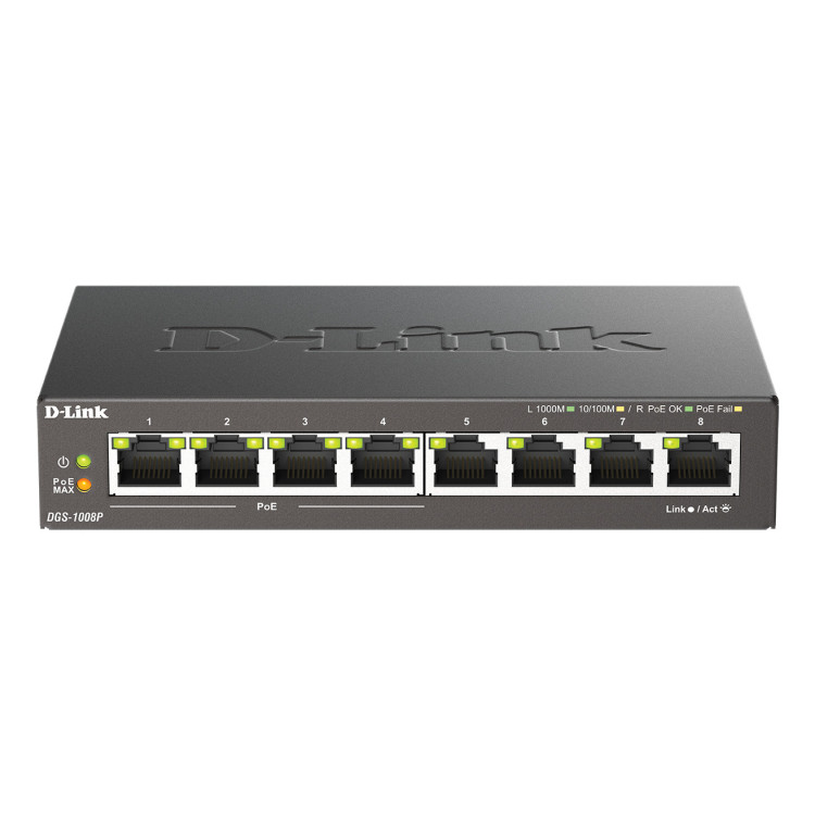 D-Link DGS-1008P E switch de rede Não-gerido L2 Gigabit Ethernet (10 100 1000) Power over Ethernet (PoE) PC Preto