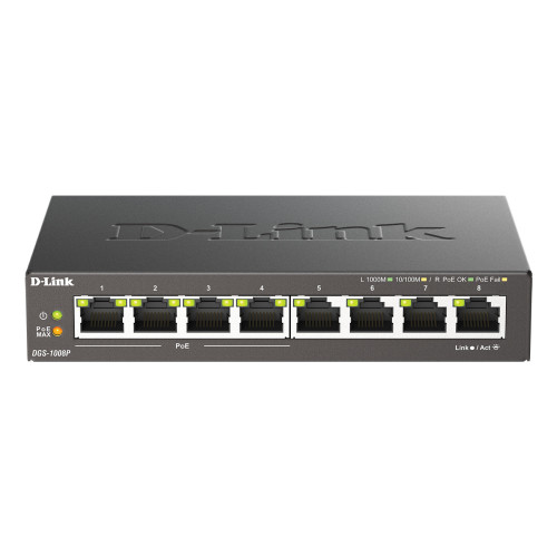 D-Link DGS-1008P E switch de rede Não-gerido L2 Gigabit Ethernet (10 100 1000) Power over Ethernet (PoE) PC Preto D-Link DGS-1008P E switch de rede Não-gerido L2 Gigabit Ethernet (10 100 1000) Power over Ethernet (PoE) PC Preto
