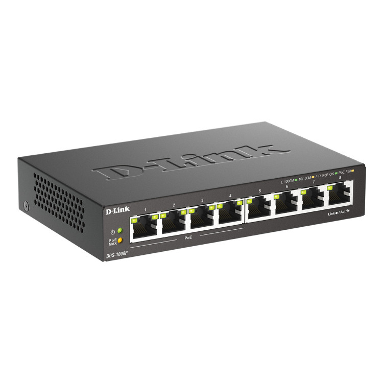 D-Link DGS-1008P E switch de rede Não-gerido L2 Gigabit Ethernet (10 100 1000) Power over Ethernet (PoE) PC Preto