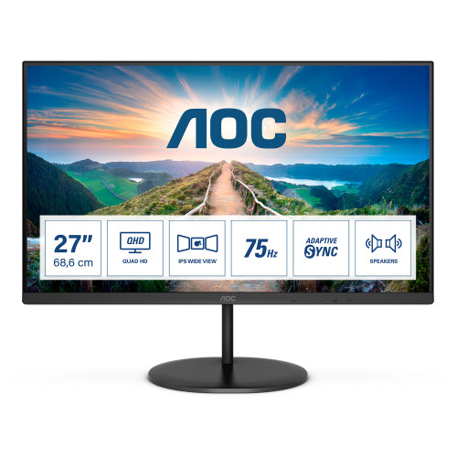 AOC V4 Q27V4EA LED display 68,6 cm (27") 2560 x 1440 pixels 2K Ultra HD Preto AOC V4 Q27V4EA LED display 68,6 cm (27") 2560 x 1440 pixels 2K Ultra HD Preto