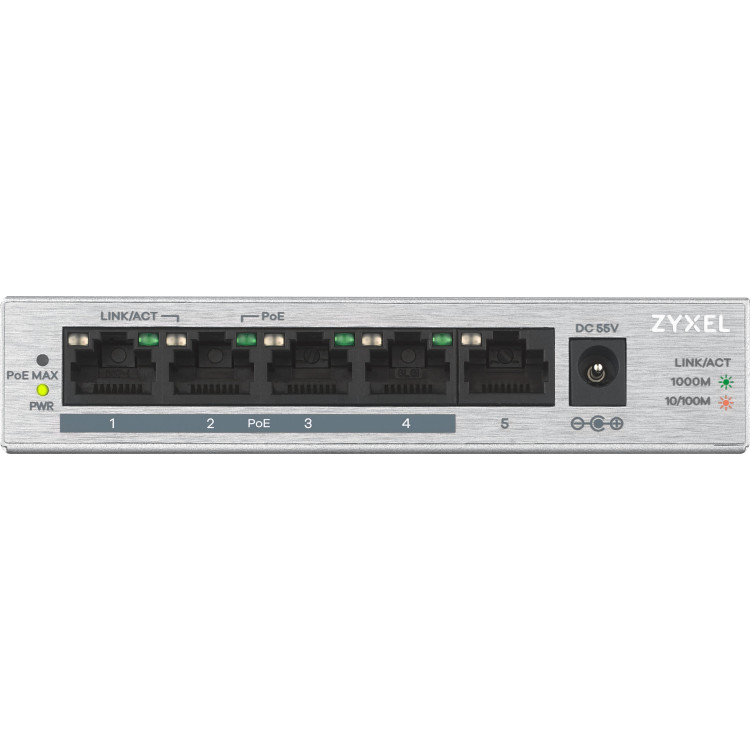 Zyxel GS1005HP Não-gerido Gigabit Ethernet (10 100 1000) Power over Ethernet (PoE) Prateado