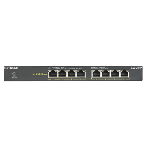 NETGEAR GS308PP Não-gerido Gigabit Ethernet (10 100 1000) Power over Ethernet (PoE) Preto NETGEAR GS308PP Não-gerido Gigabit Ethernet (10 100 1000) Power over Ethernet (PoE) Preto