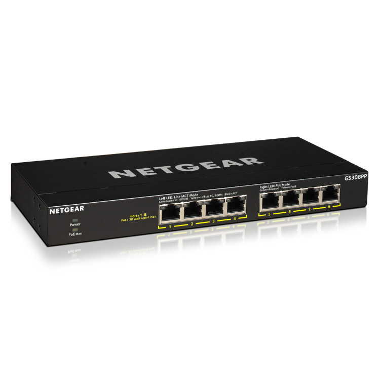 NETGEAR GS308PP Não-gerido Gigabit Ethernet (10 100 1000) Power over Ethernet (PoE) Preto