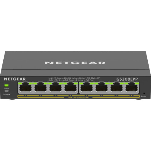 NETGEAR 8-Port Gigabit Ethernet High-Power PoE+ Plus Switch (GS308EPP) Gerido L2 L3 Gigabit Ethernet (10 100 1000) Power over NETGEAR 8-Port Gigabit Ethernet High-Power PoE+ Plus Switch (GS308EPP) Gerido L2 L3 Gigabit Ethernet (10 100 1000) Power over