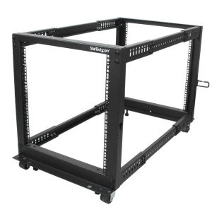 StarTech.com Armário rack para servidores de 4 colunas, bastidor aberto e profundidade ajustável 12U com rodízios niveladores e