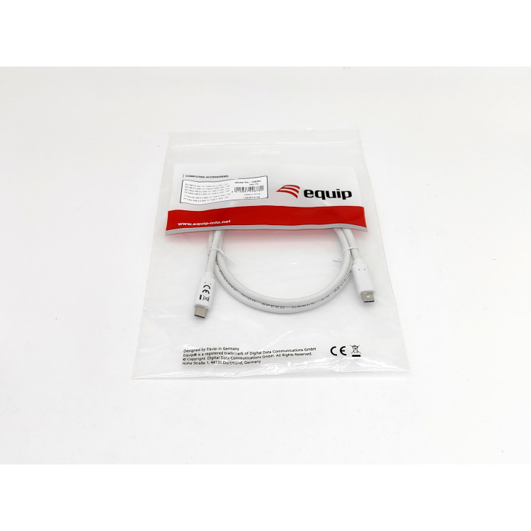 Equip 128361 Cabo USB 3.2 Gen 1 C para C, M M , 1,0 m, PD 60W, 5 Gbps, branco