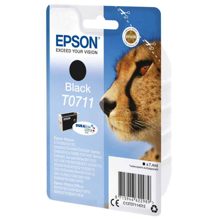 Epson Cheetah Singlepack Black T0711 DURABrite Ultra Ink tinteiro 1 unidade(s) Original Rendimento padrão Preto